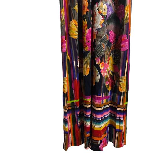 Fuzzi Striped Floral Multicolor Short Sleeve Scoop Neck Jersey Maxi Dress Size S - Picture 7 of 10